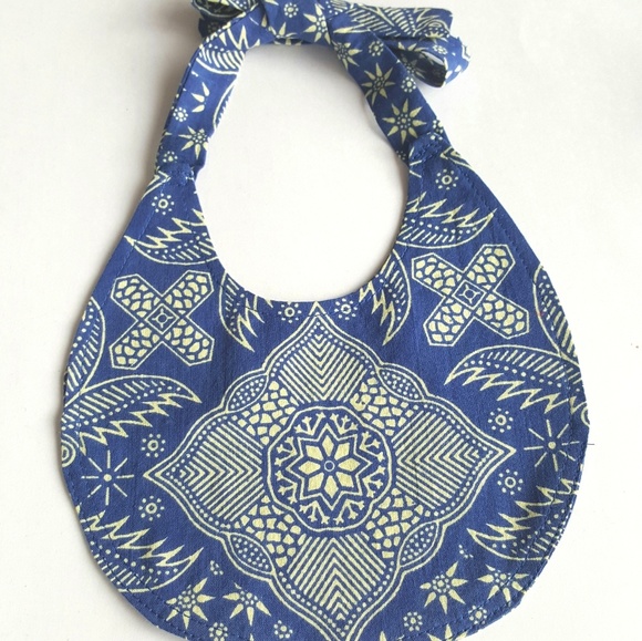 African Infant Bib Cotton Wax Print Blue Yellow - Picture 3 of 5